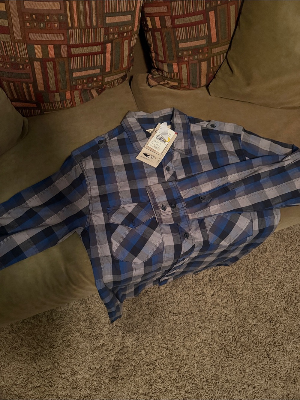 Point Zero Blue and Gray Plaid Casual Button-Down Shirt